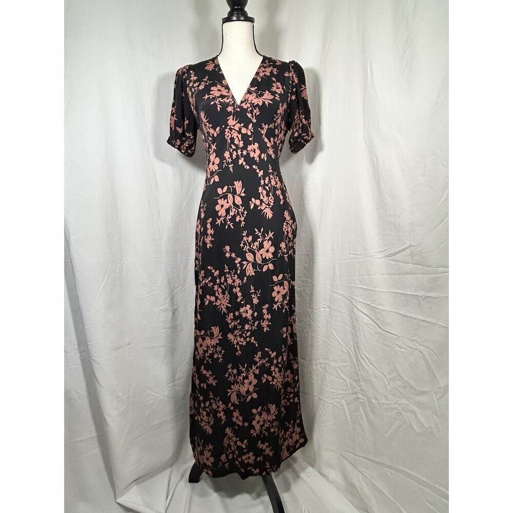 Cottagecore Romantic Floral Maxi Bias Cut Retro Brown Black A New Day Dress XS